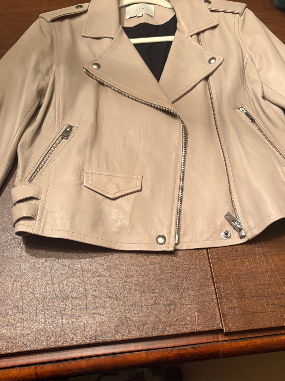 IRO Asheville leather jacket in a khaki color. Size 42